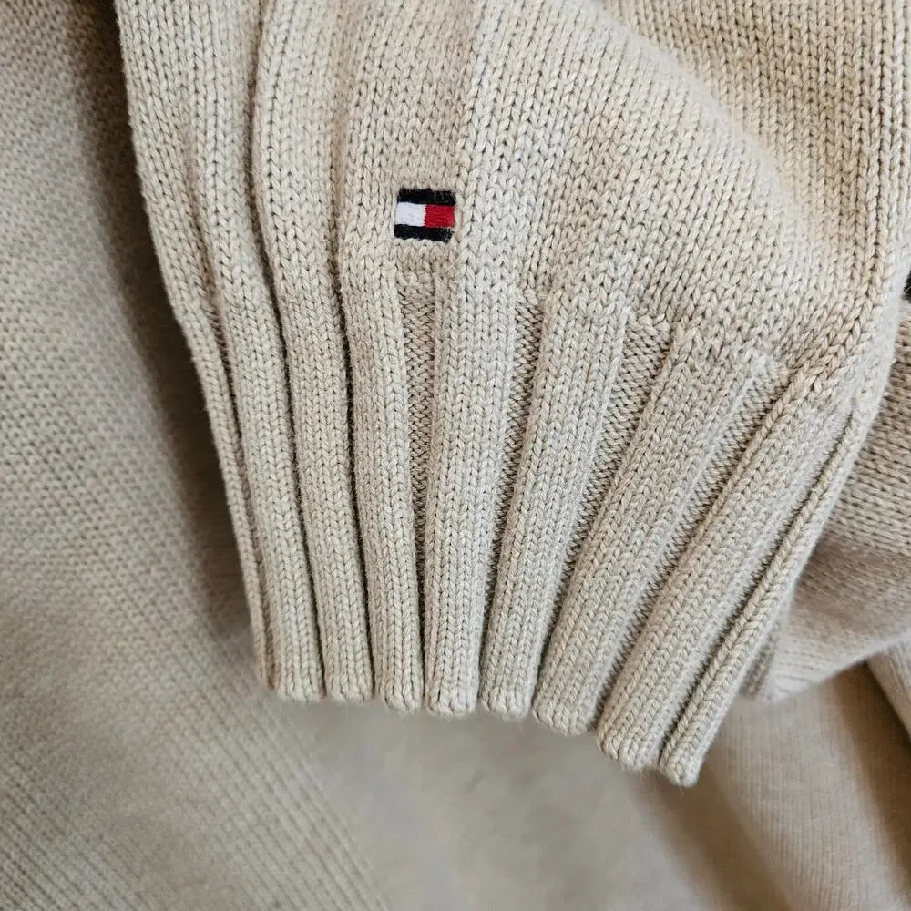 Vintage 2005 Tommy Hilfiger Men XL 1/4 Zip Heavy Cotton Sweater Beige